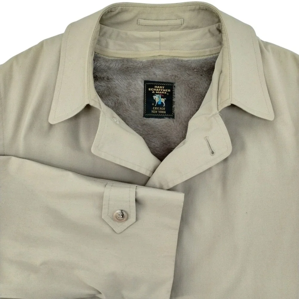 Hart Schaffner Marx Mens Trench‎ Coat Tan 46L Removable Lining Rain Overcoat